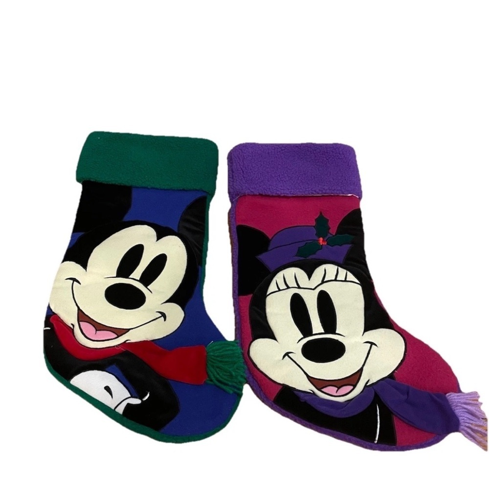 Vintage Disney Store Mickey & Minnie Mouse Scarf Christmas Stocking Fleece